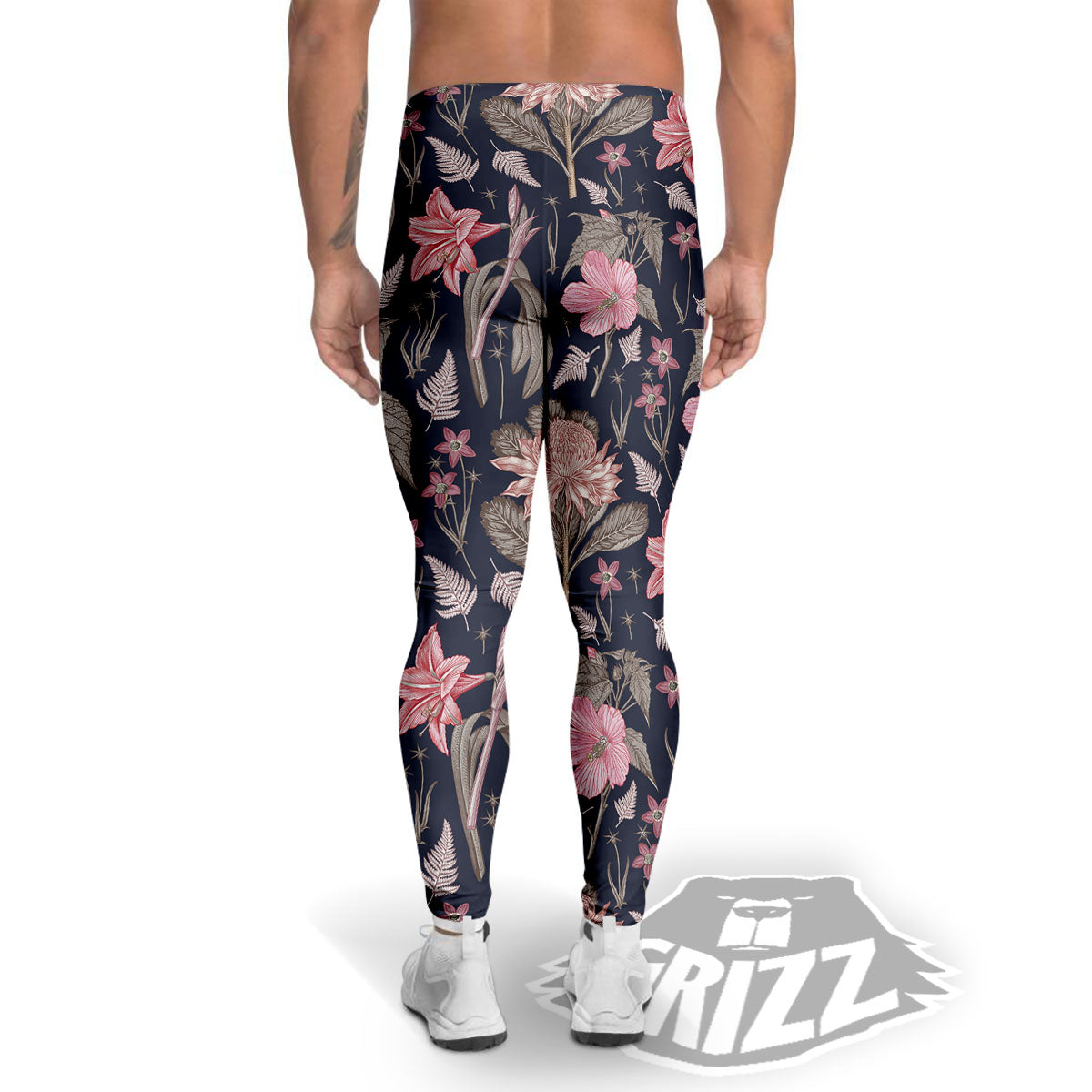 Amaryllis Pink Print Pattern Men's Leggings-grizzshop