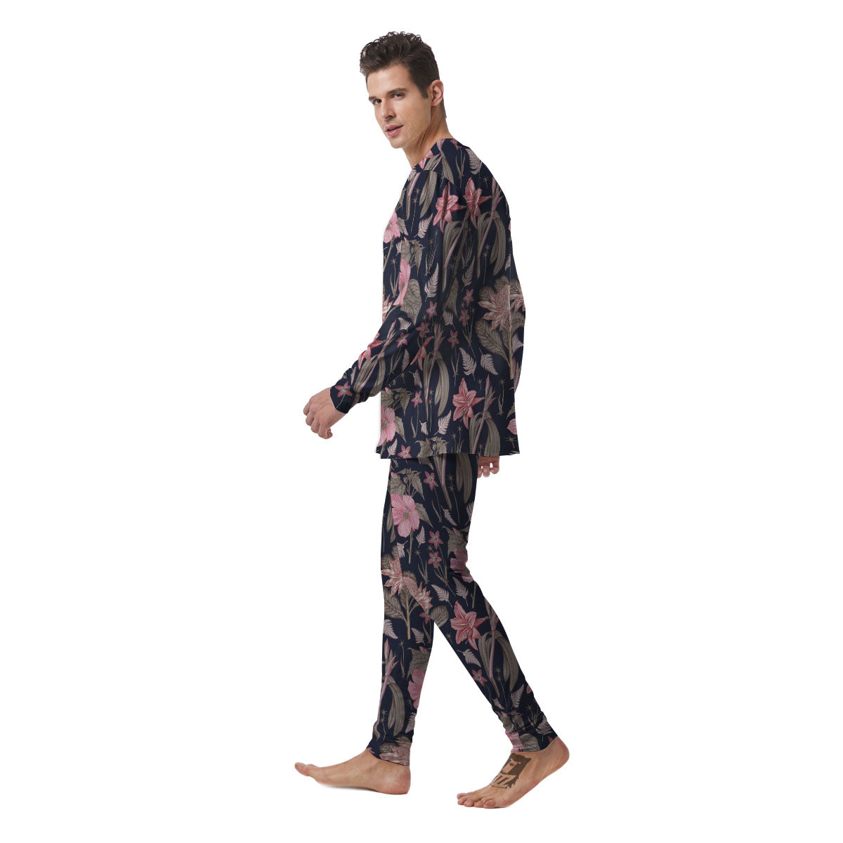 Amaryllis Pink Print Pattern Men's Pajamas-grizzshop
