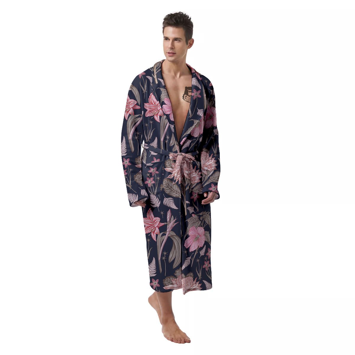 Amaryllis Pink Print Pattern Men's Robe-grizzshop