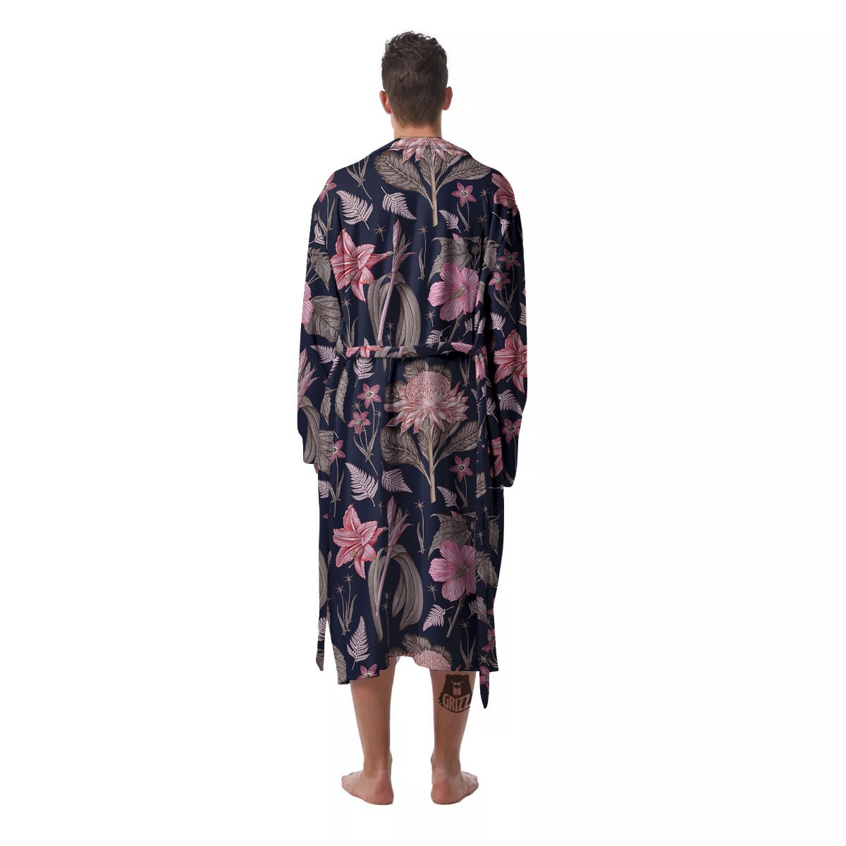 Amaryllis Pink Print Pattern Men's Robe-grizzshop