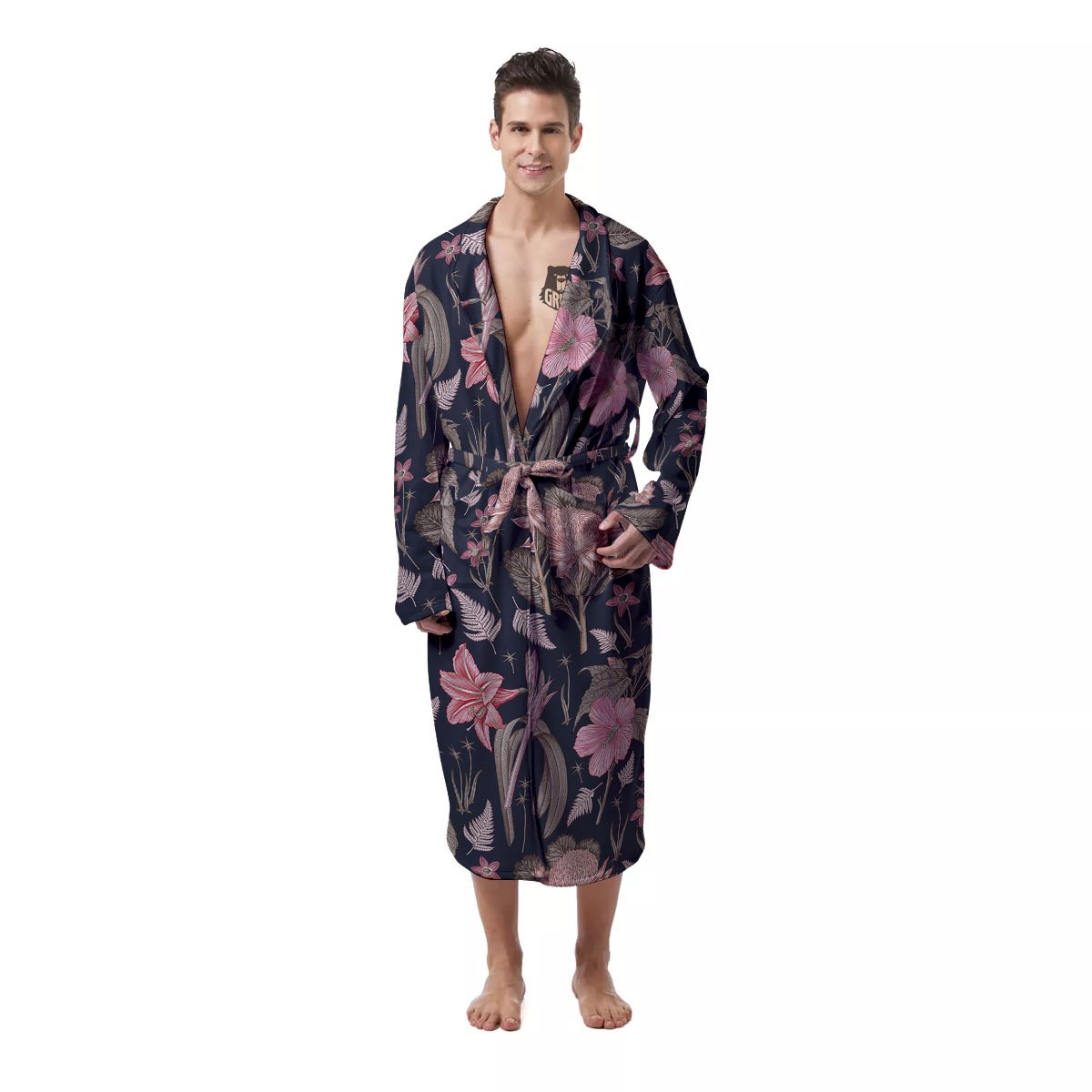 Amaryllis Pink Print Pattern Men's Robe-grizzshop