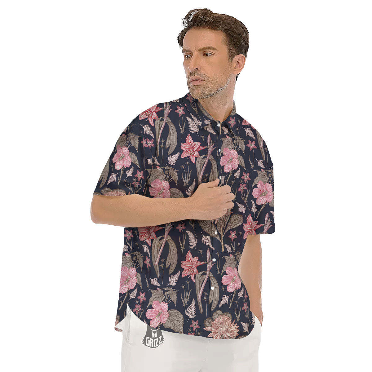 Amaryllis Pink Print Pattern Men's Short Sleeve Shirts-grizzshop