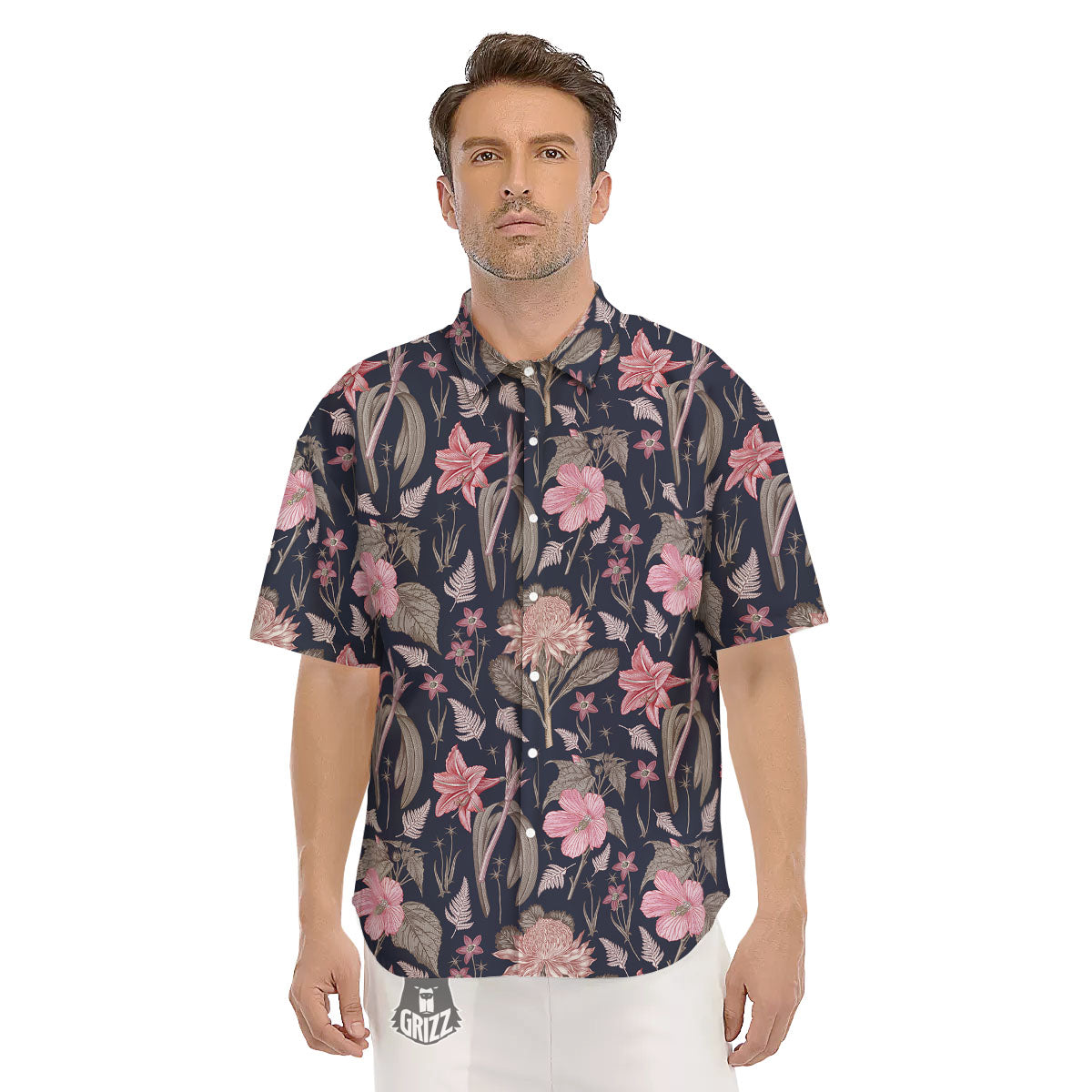 Amaryllis Pink Print Pattern Men's Short Sleeve Shirts-grizzshop