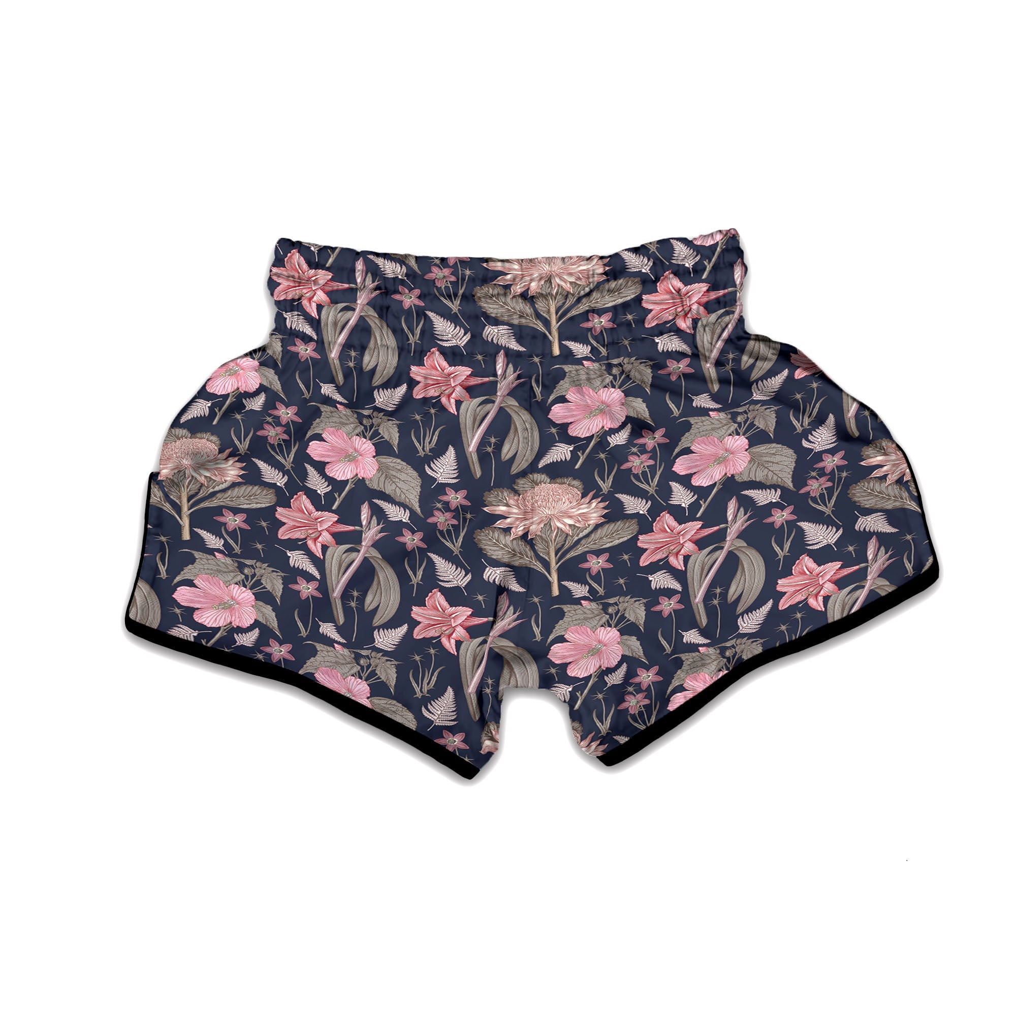 Amaryllis Pink Print Pattern Muay Thai Boxing Shorts-grizzshop