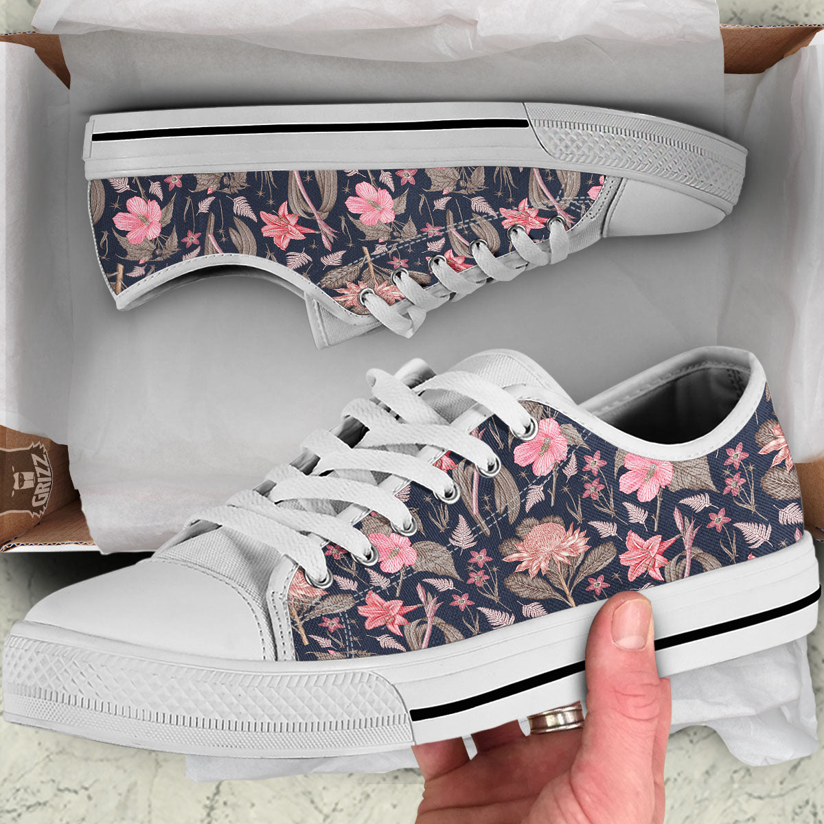 Amaryllis Pink Print Pattern White Low Top Shoes-grizzshop