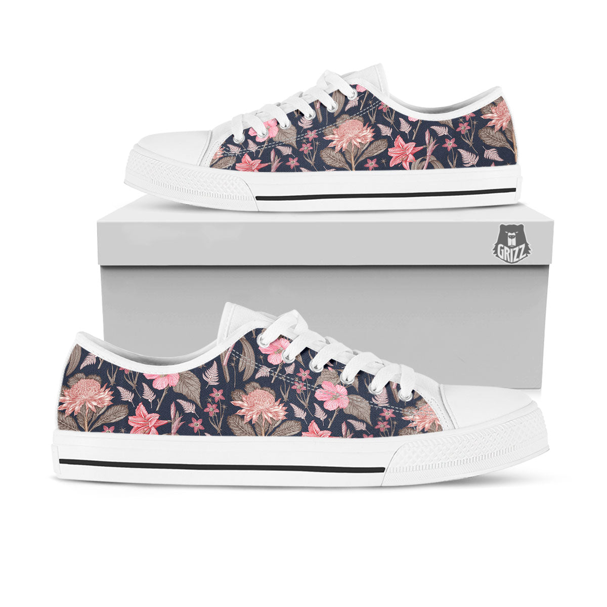 Amaryllis Pink Print Pattern White Low Top Shoes-grizzshop