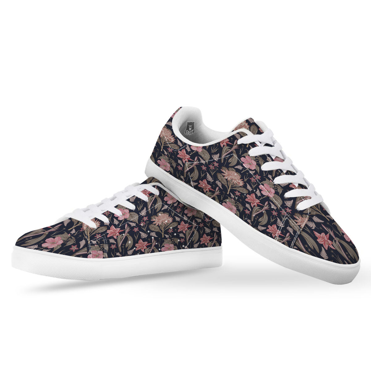 Amaryllis Pink Print Pattern White Low Top Sneakers-grizzshop