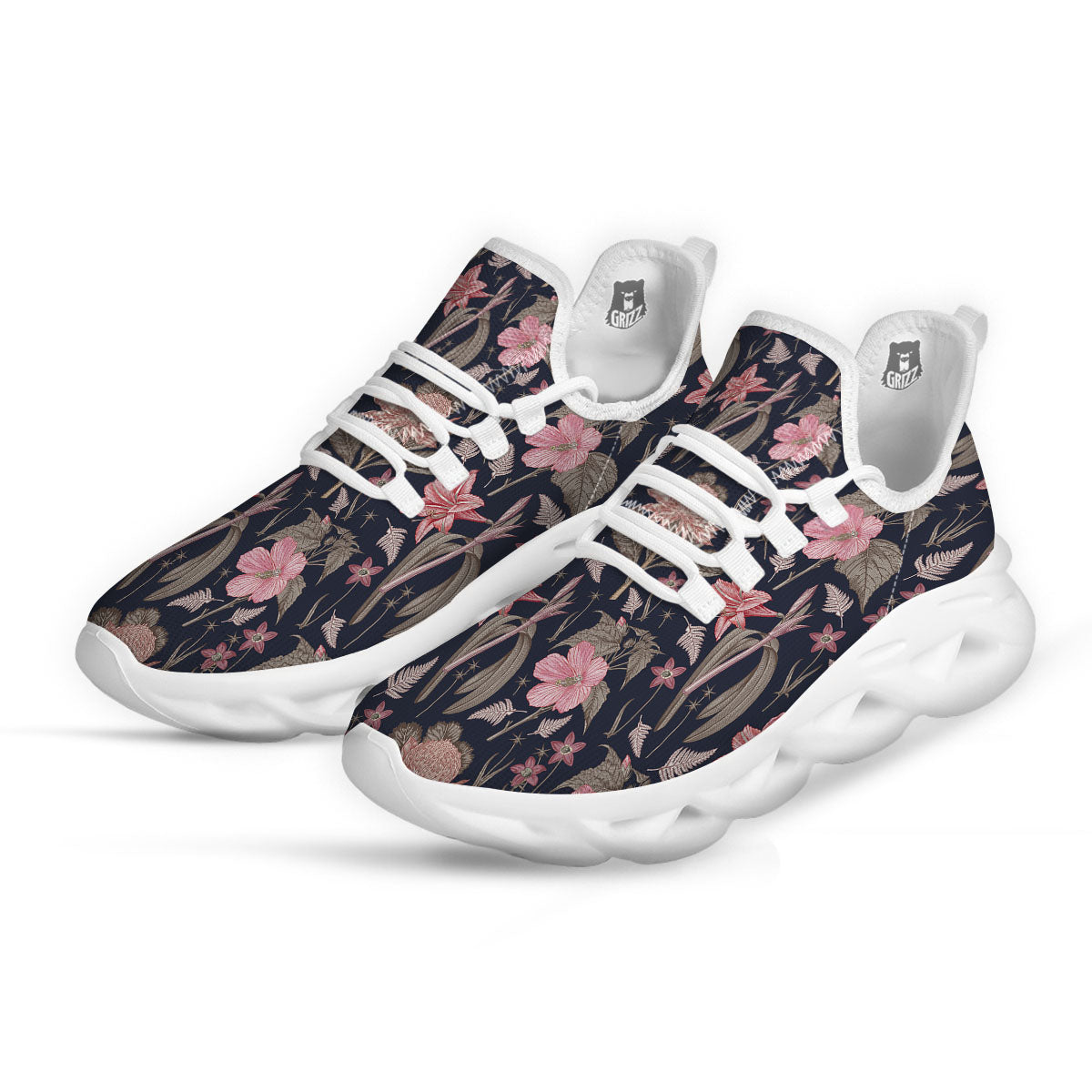 Amaryllis Pink Print Pattern White Running Shoes-grizzshop