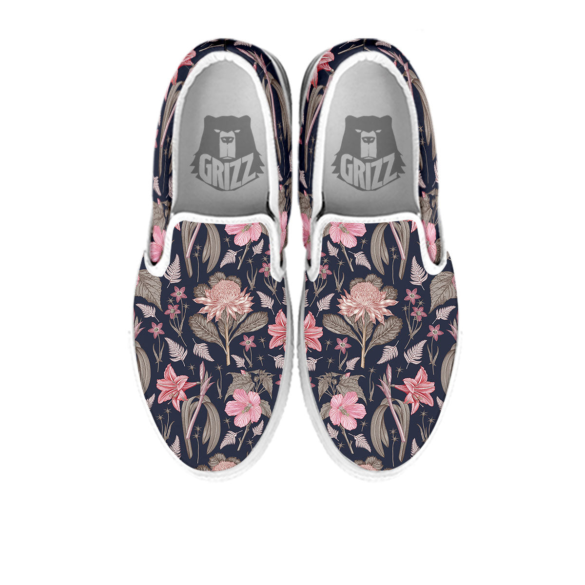 Amaryllis Pink Print Pattern White Slip On Shoes-grizzshop
