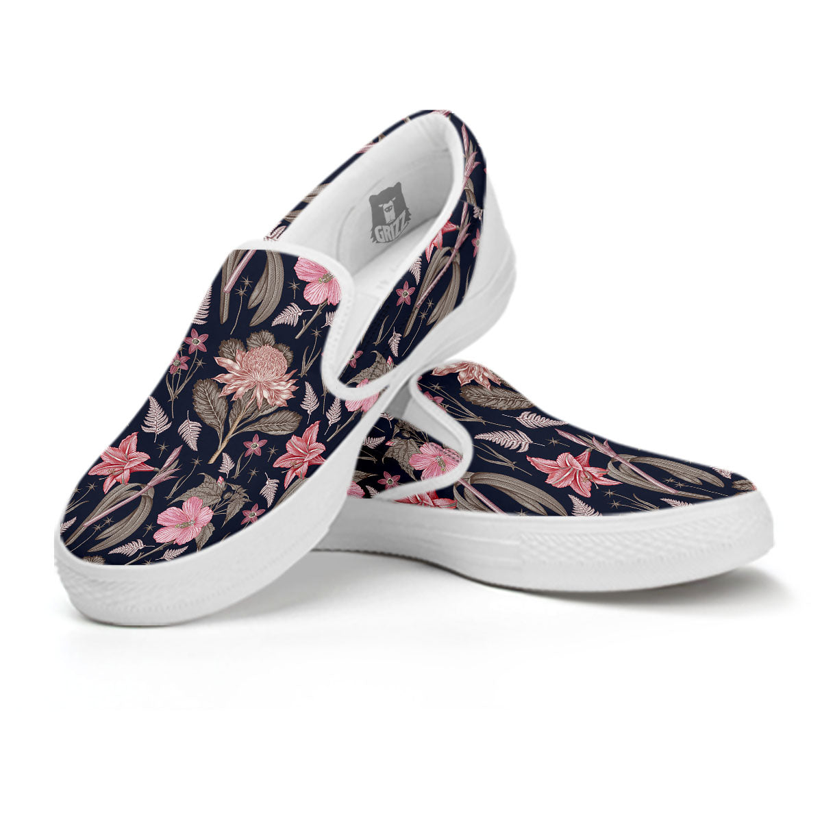 Amaryllis Pink Print Pattern White Slip On Shoes-grizzshop
