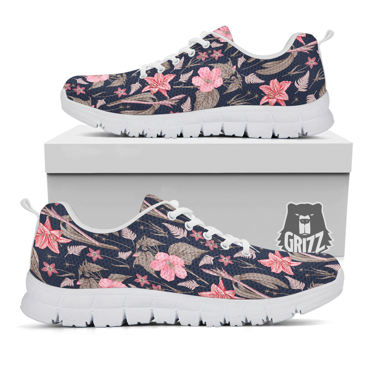 Amaryllis Pink Print Pattern White Sneaker-grizzshop