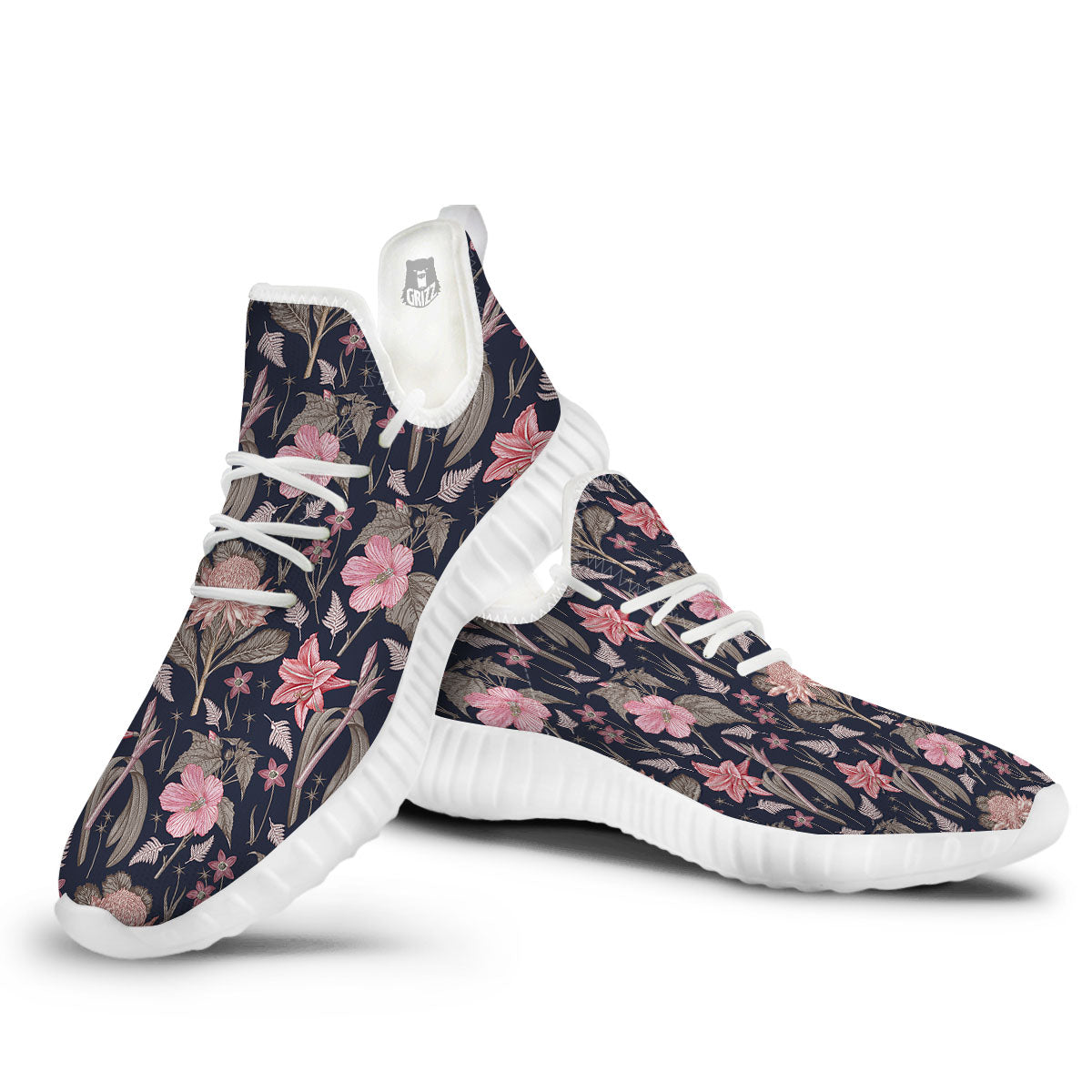 Amaryllis Pink Print Pattern White Walking Shoes-grizzshop