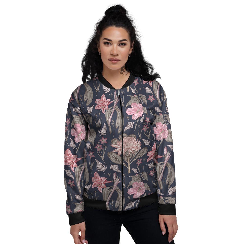 Amaryllis Pink Print Pattern Women's Bomber Jacket-grizzshop