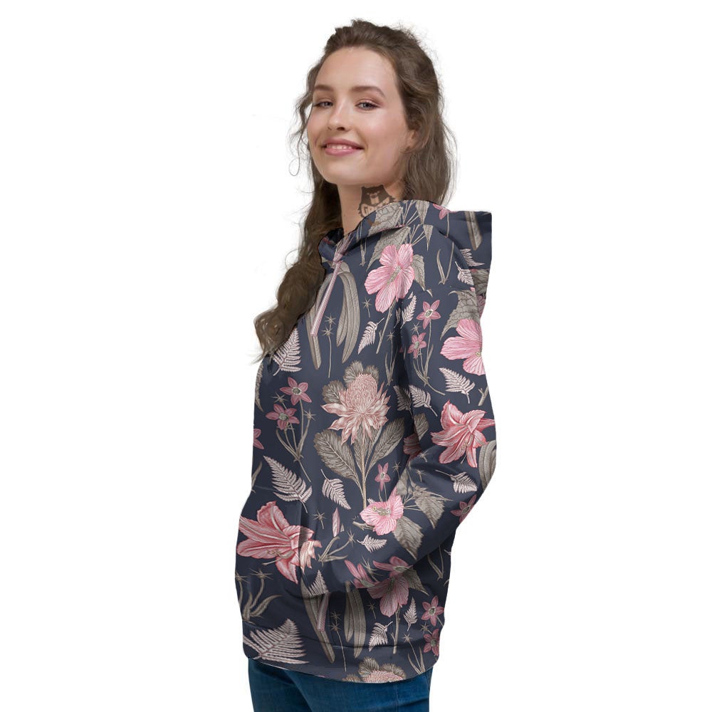 Amaryllis Pink Print Pattern Women's Hoodie-grizzshop