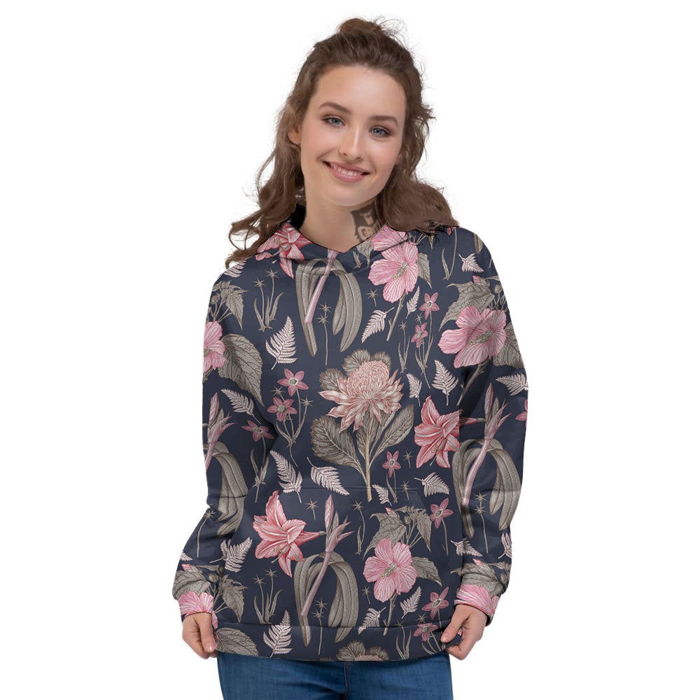 Amaryllis Pink Print Pattern Women's Hoodie-grizzshop
