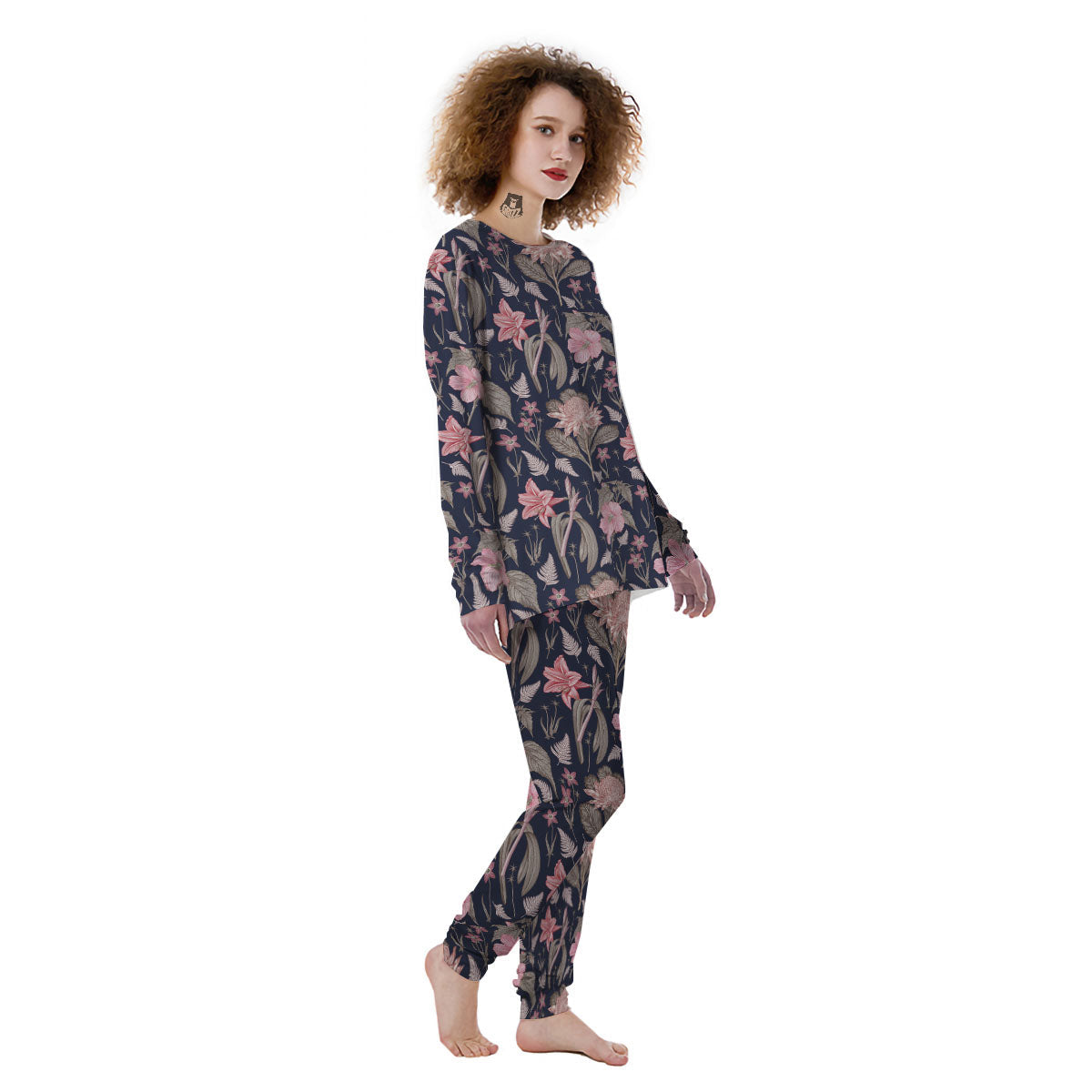 Amaryllis Pink Print Pattern Women's Pajamas-grizzshop