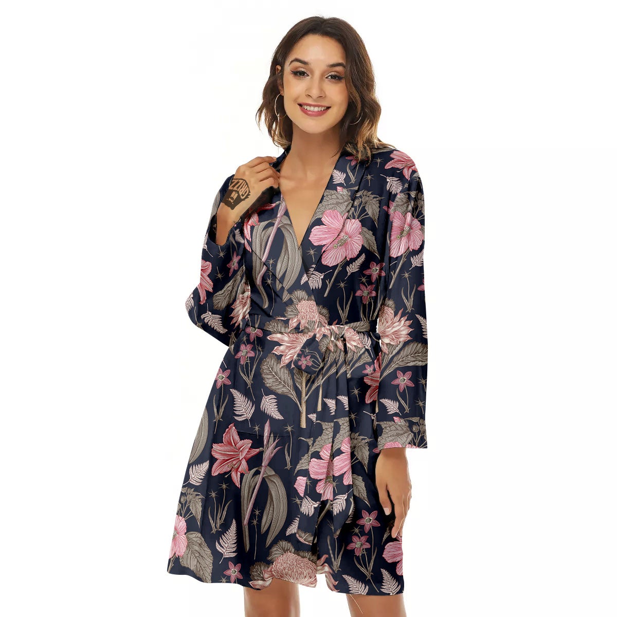 Amaryllis Pink Print Pattern Women's Robe-grizzshop