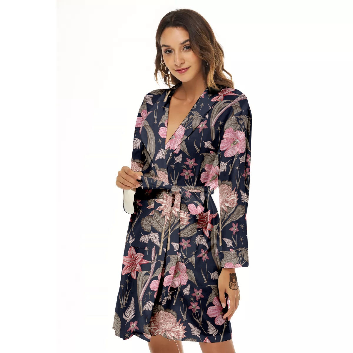 Amaryllis Pink Print Pattern Women's Robe-grizzshop