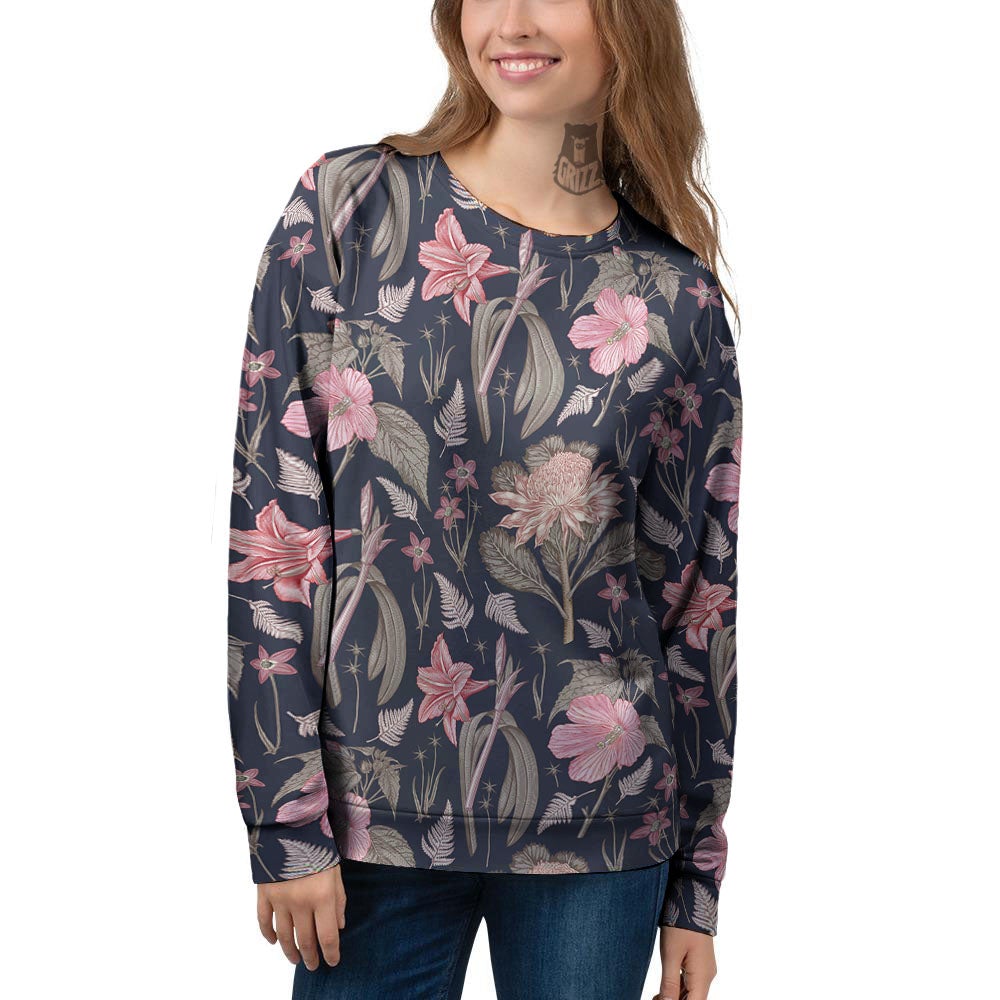 Amaryllis Pink Print Pattern Women's Sweatshirt-grizzshop