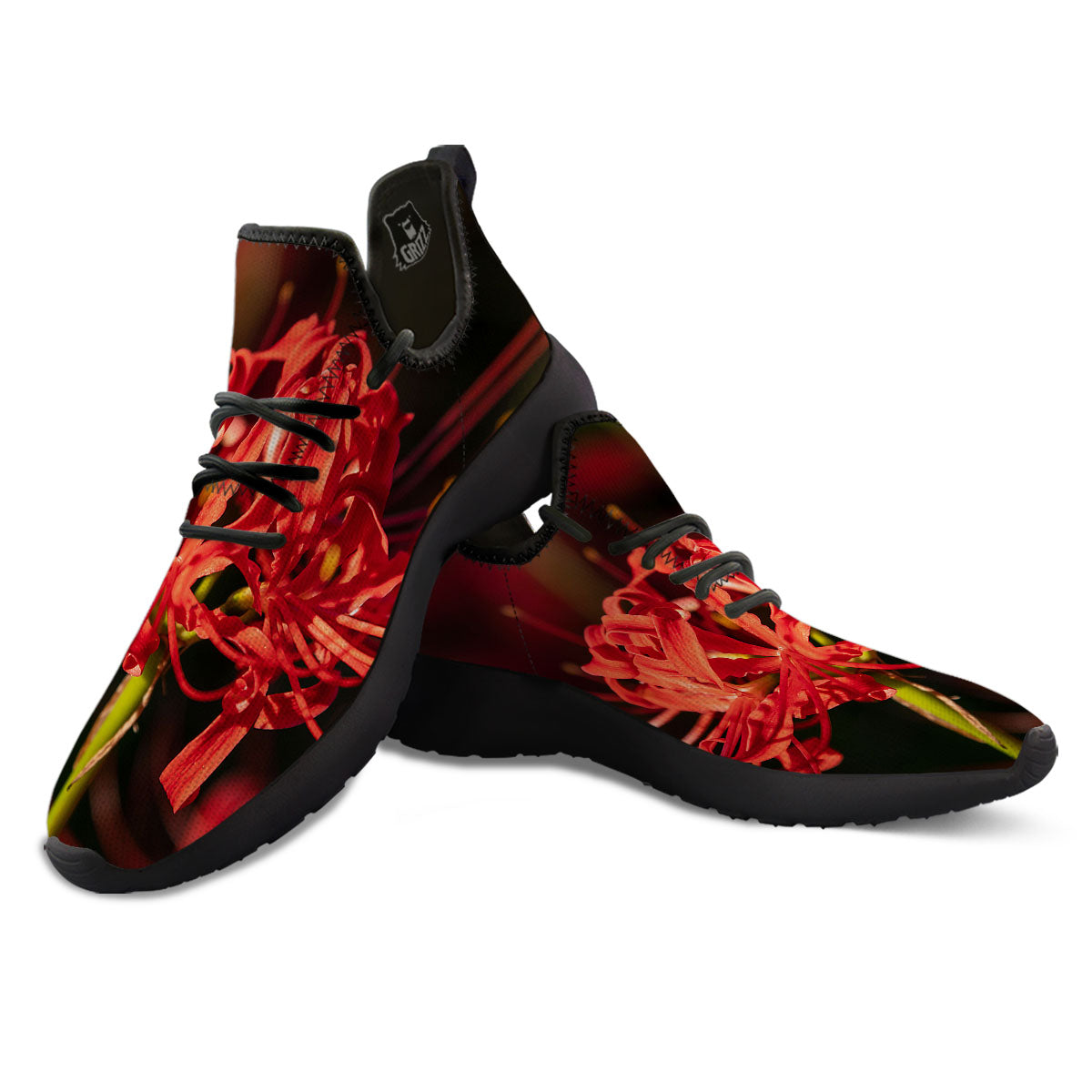 Amaryllis Red Japanese Print Black Athletic Shoes-grizzshop