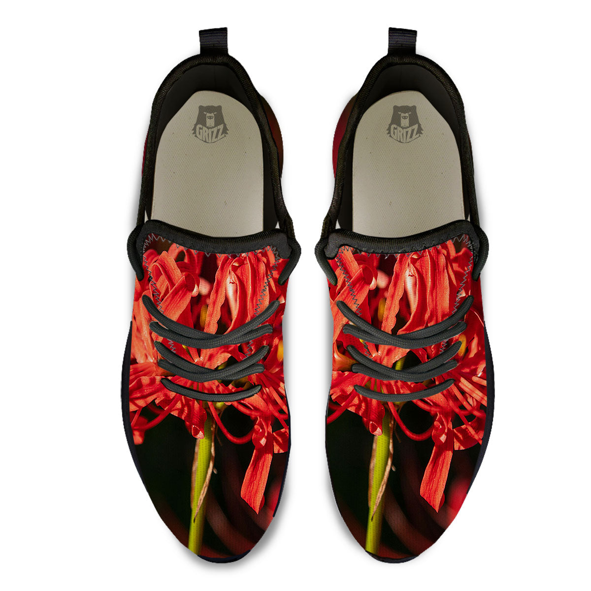 Amaryllis Red Japanese Print Black Athletic Shoes-grizzshop