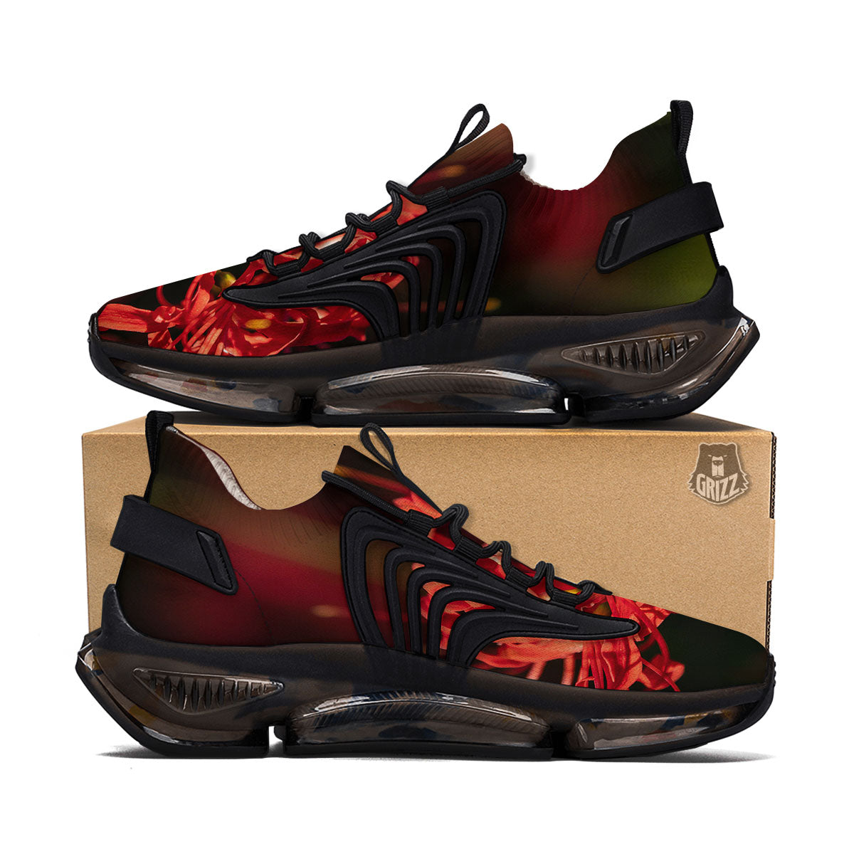 Amaryllis Red Japanese Print Black Gym Shoes-grizzshop