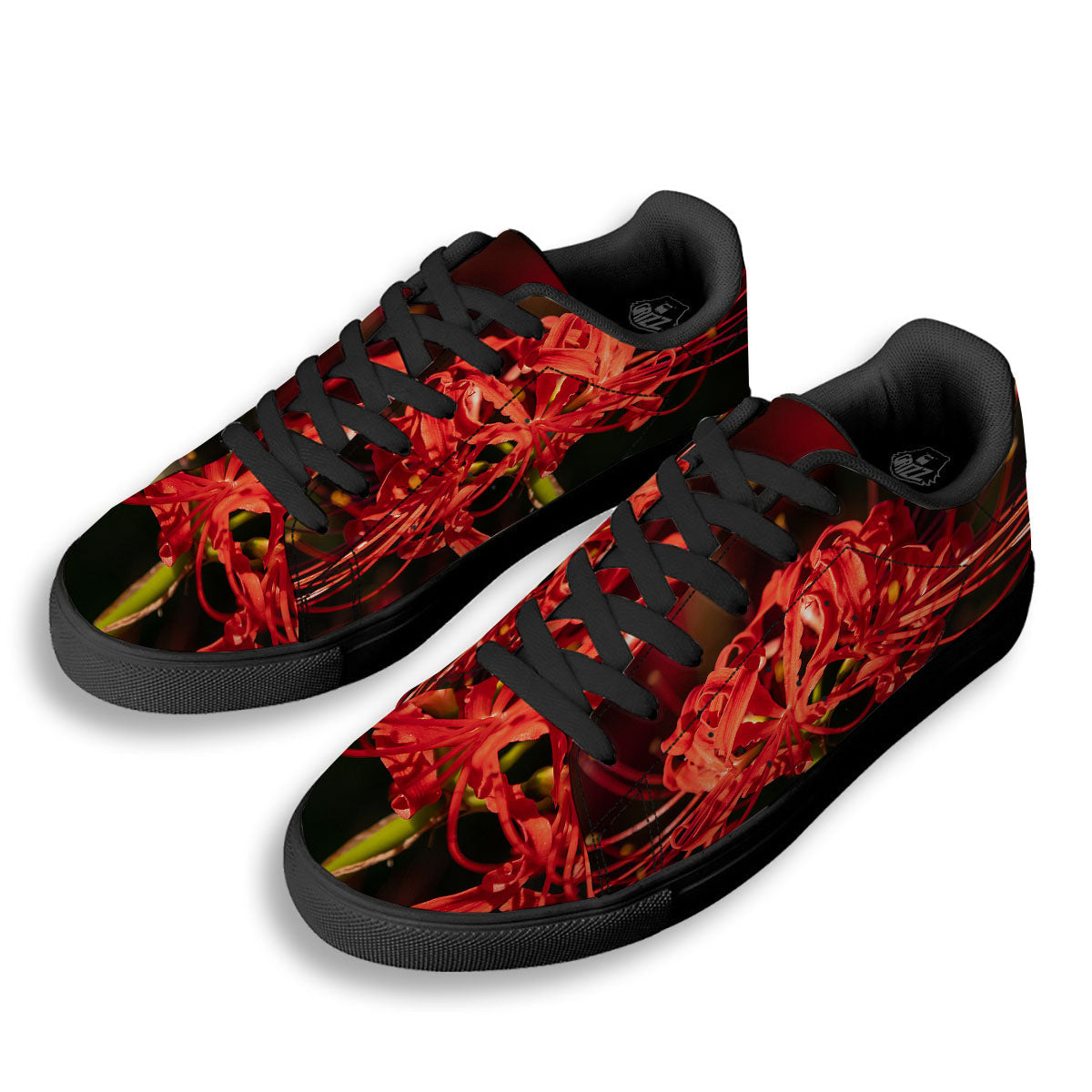 Amaryllis Red Japanese Print Black Low Top Sneakers-grizzshop