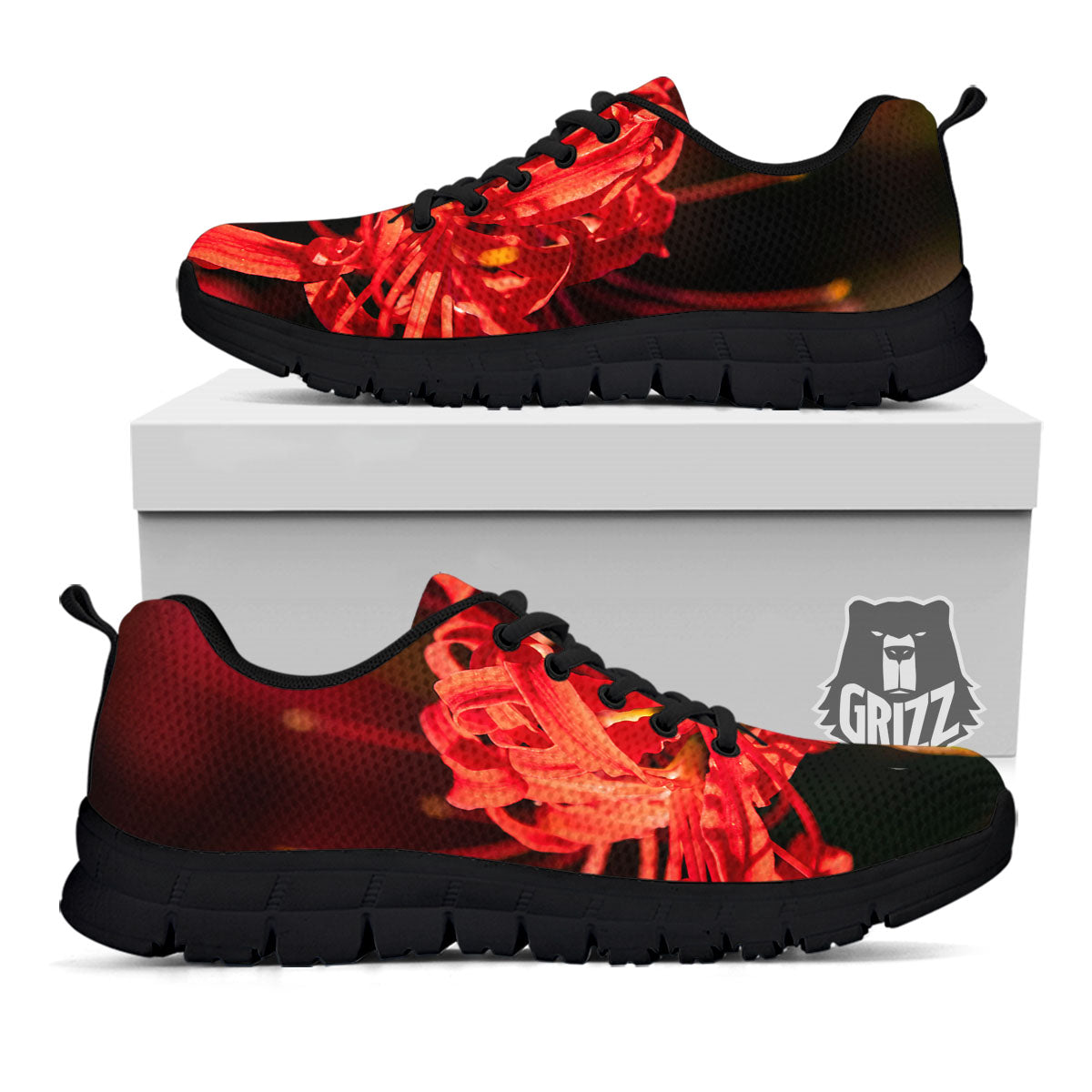 Amaryllis Red Japanese Print Black Sneaker-grizzshop