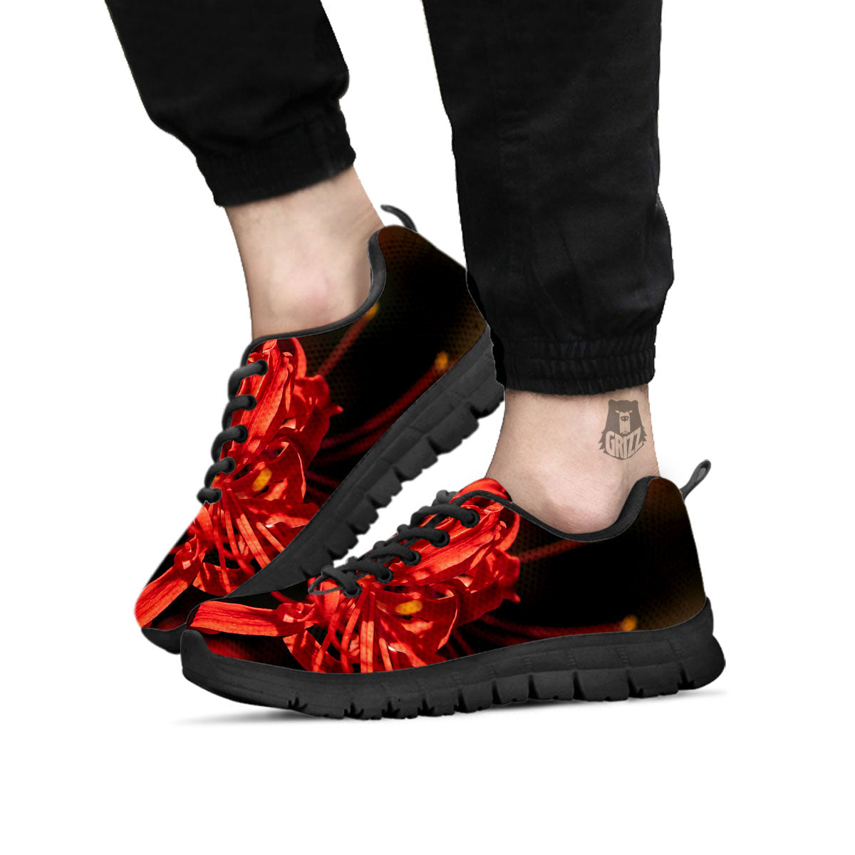 Amaryllis Red Japanese Print Black Sneaker-grizzshop