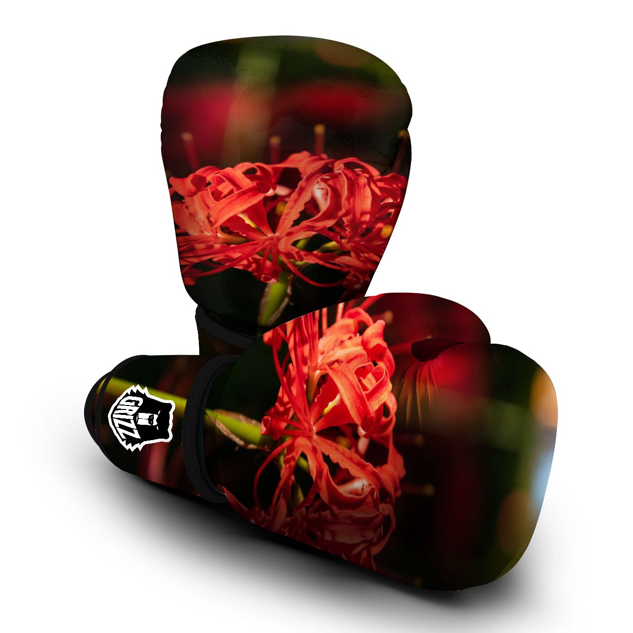 Amaryllis Red Japanese Print Boxing Gloves-grizzshop