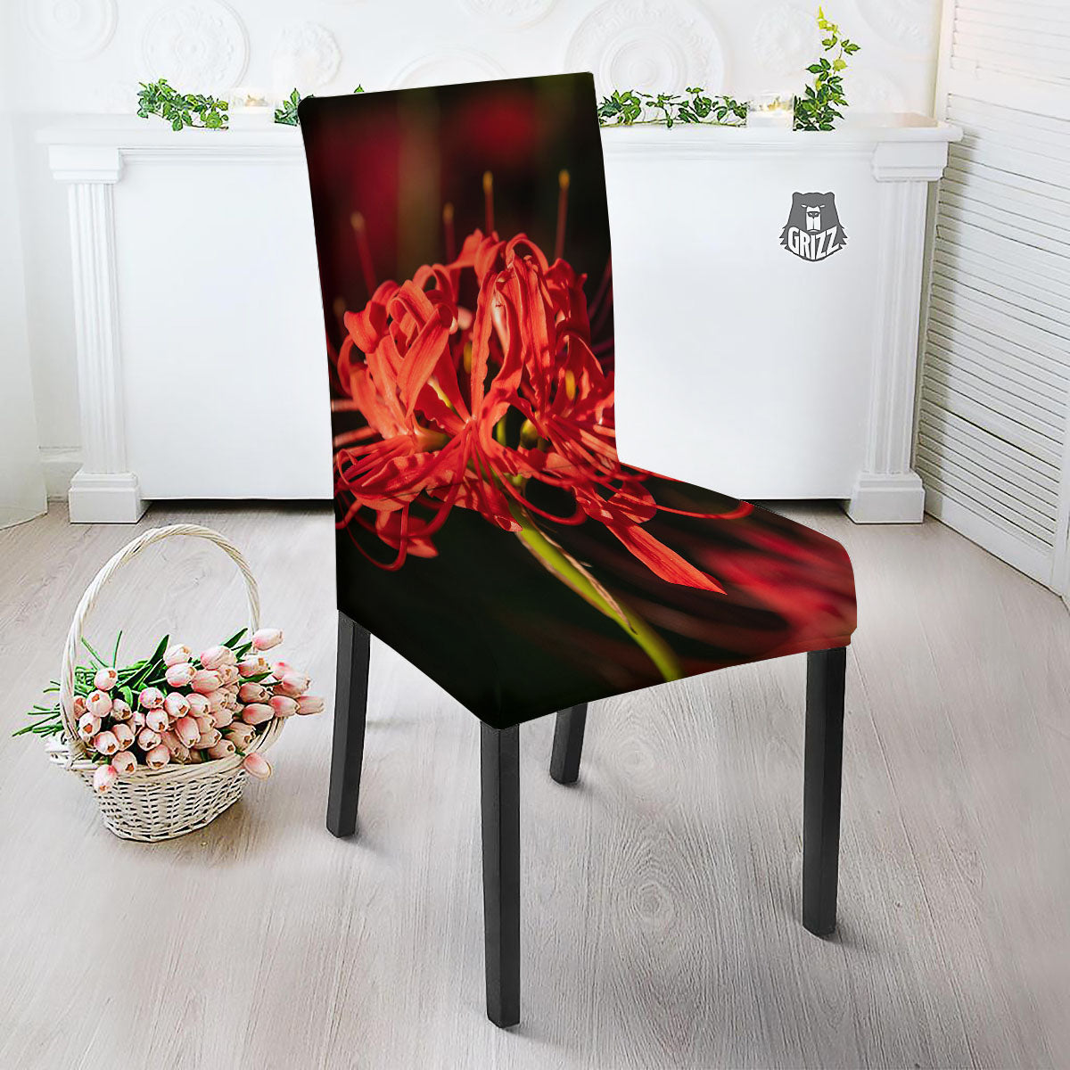 Amaryllis Red Japanese Print Dining Chair Slipcover-grizzshop