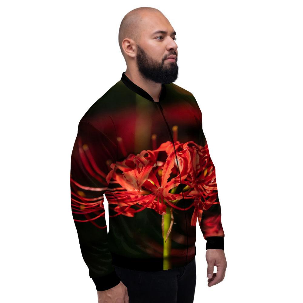 Amaryllis Red Japanese Print Men's Bomber Jacket-grizzshop