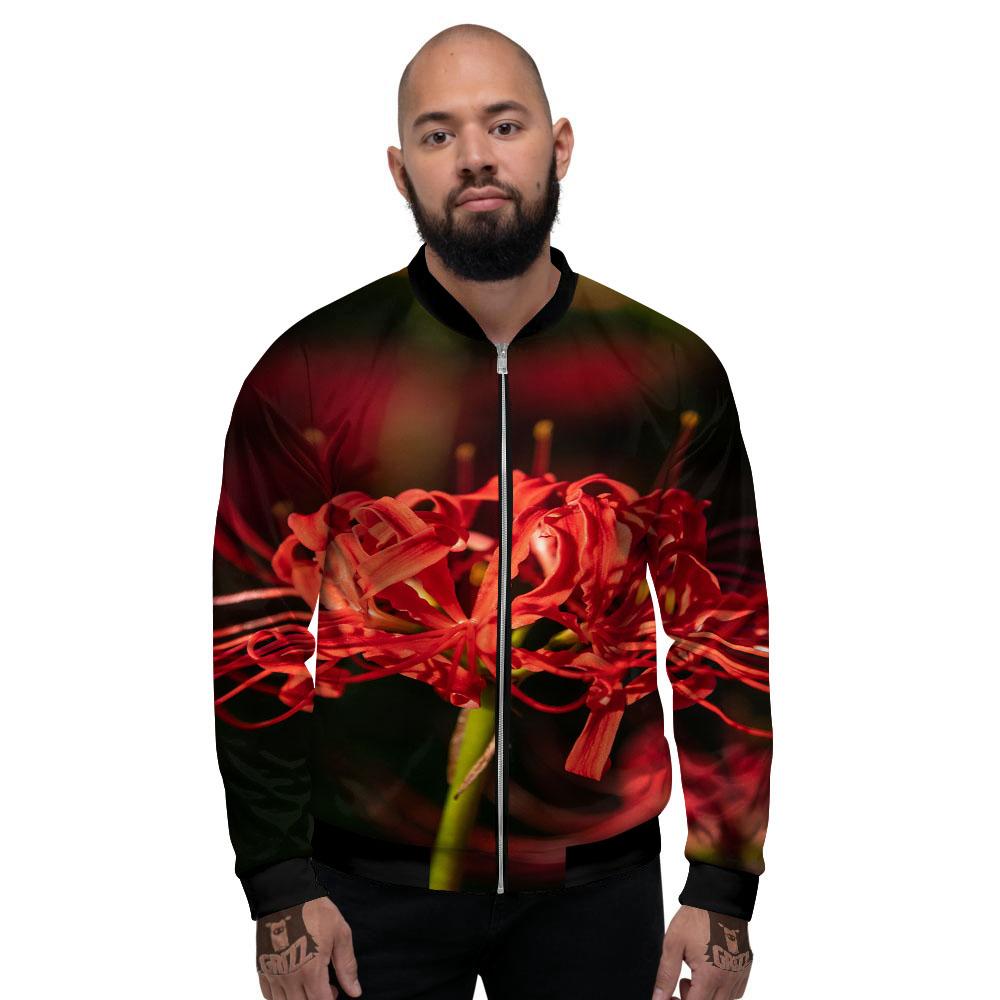 Amaryllis Red Japanese Print Men's Bomber Jacket-grizzshop
