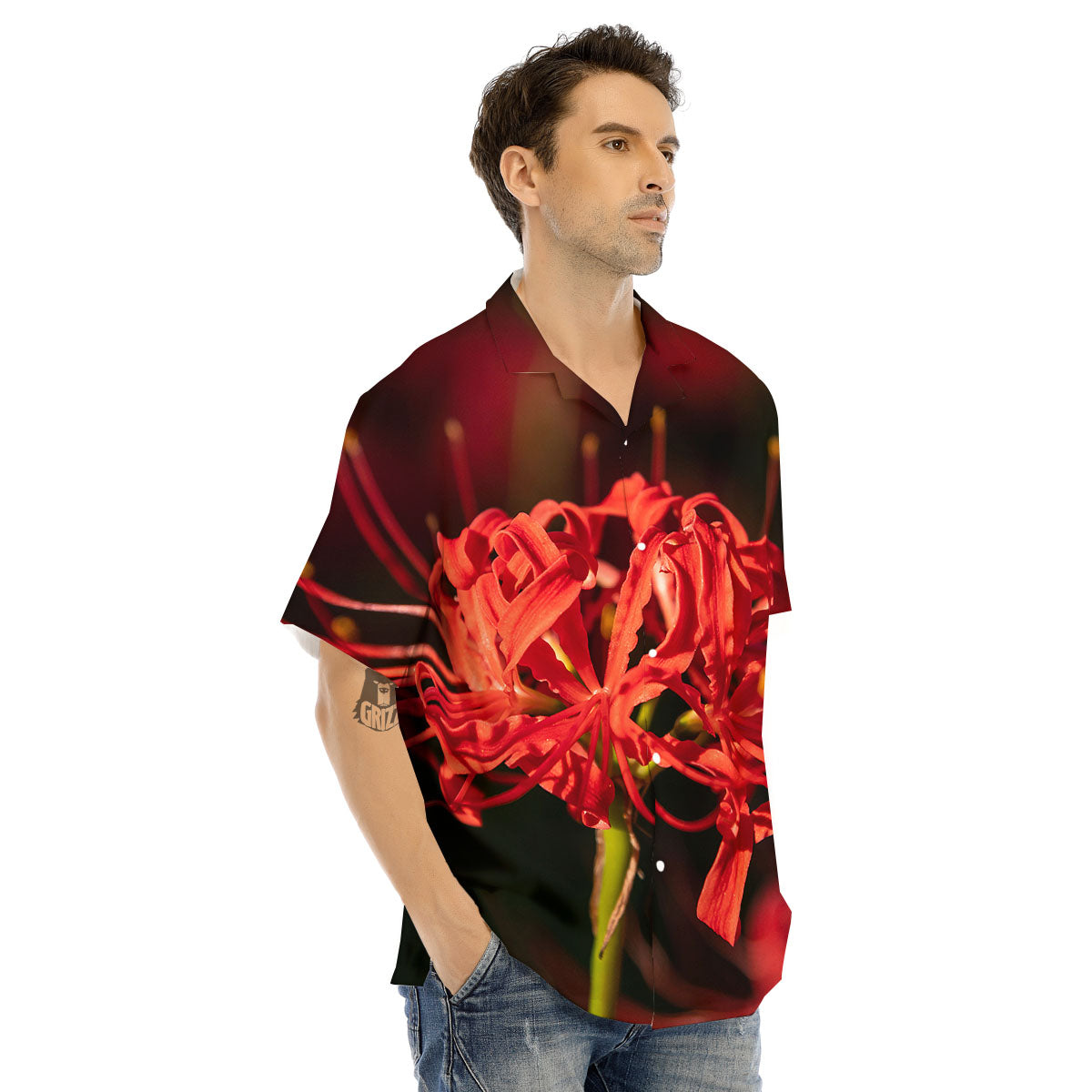 Amaryllis Red Japanese Print Men's Hawaiian Shirt-grizzshop