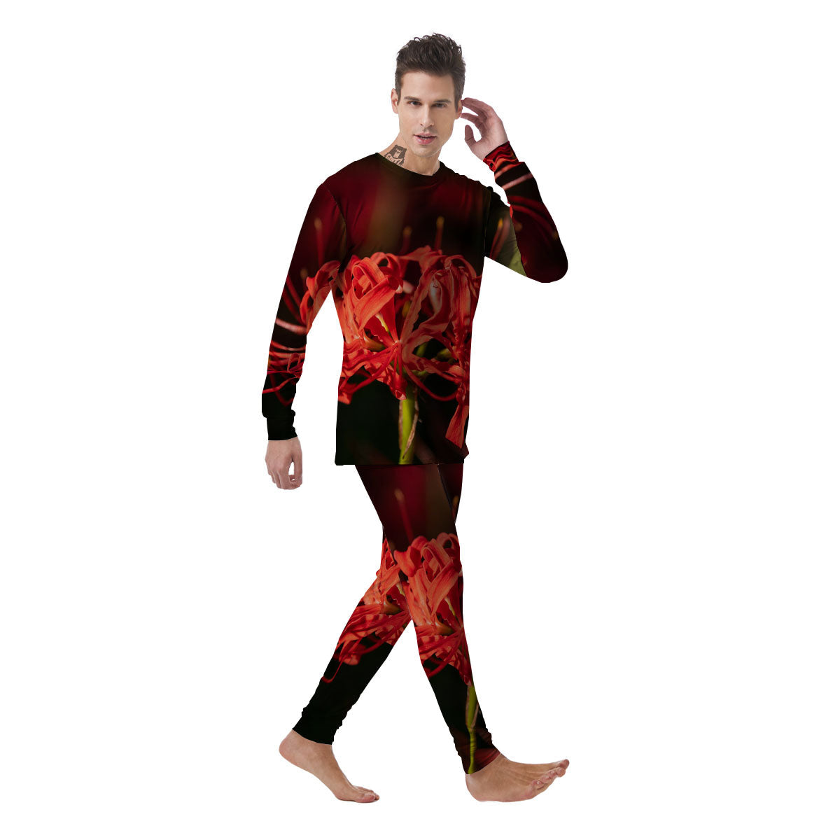 Amaryllis Red Japanese Print Men's Pajamas-grizzshop