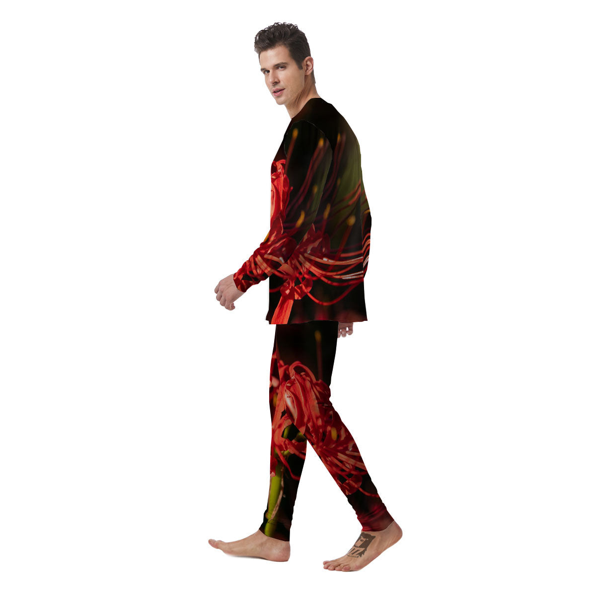 Amaryllis Red Japanese Print Men's Pajamas-grizzshop