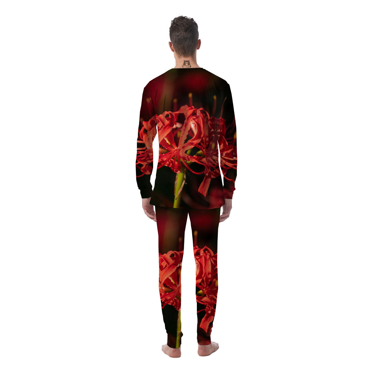 Amaryllis Red Japanese Print Men's Pajamas-grizzshop