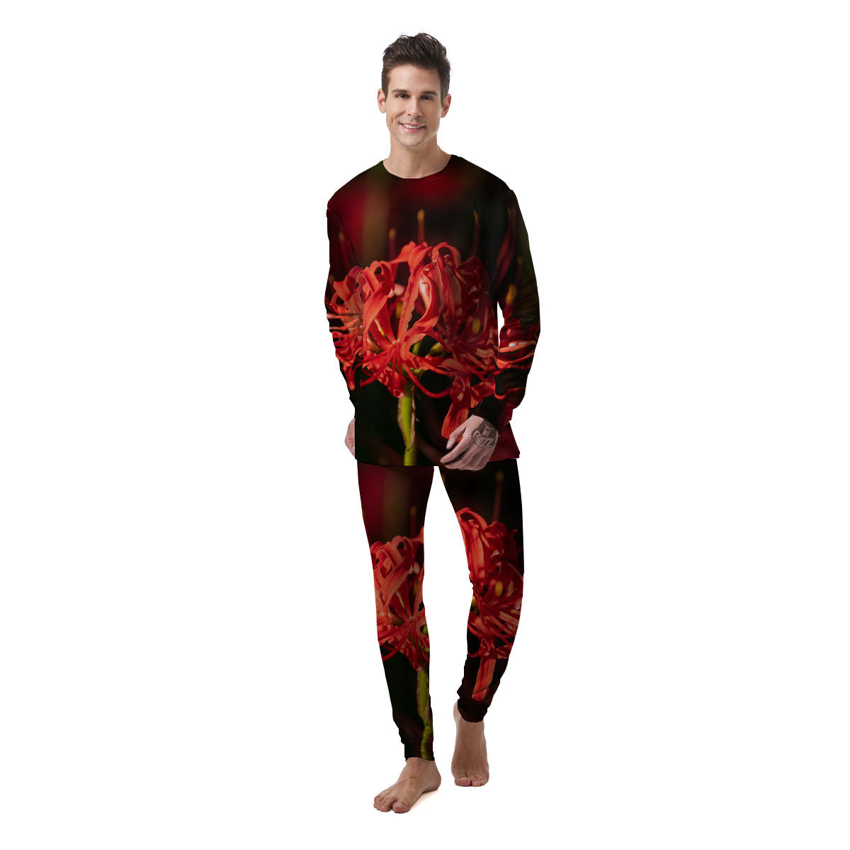 Amaryllis Red Japanese Print Men's Pajamas-grizzshop