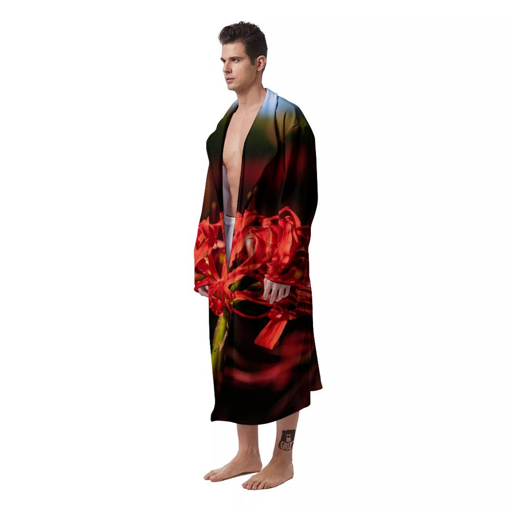 Amaryllis Red Japanese Print Men's Robe-grizzshop