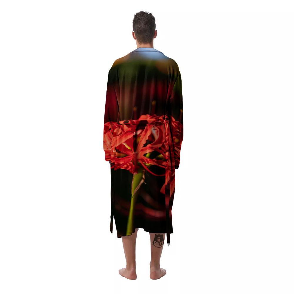 Amaryllis Red Japanese Print Men's Robe-grizzshop