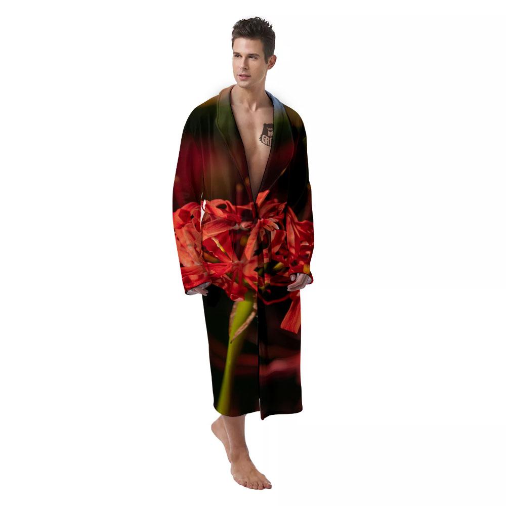 Amaryllis Red Japanese Print Men's Robe-grizzshop