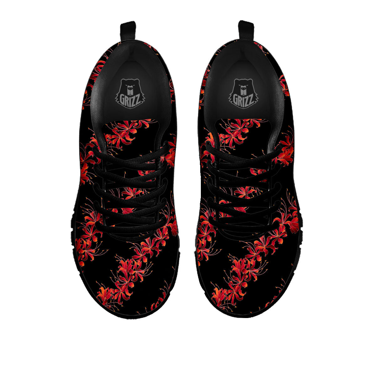 Amaryllis Red Japanese Print Pattern Black Sneaker-grizzshop