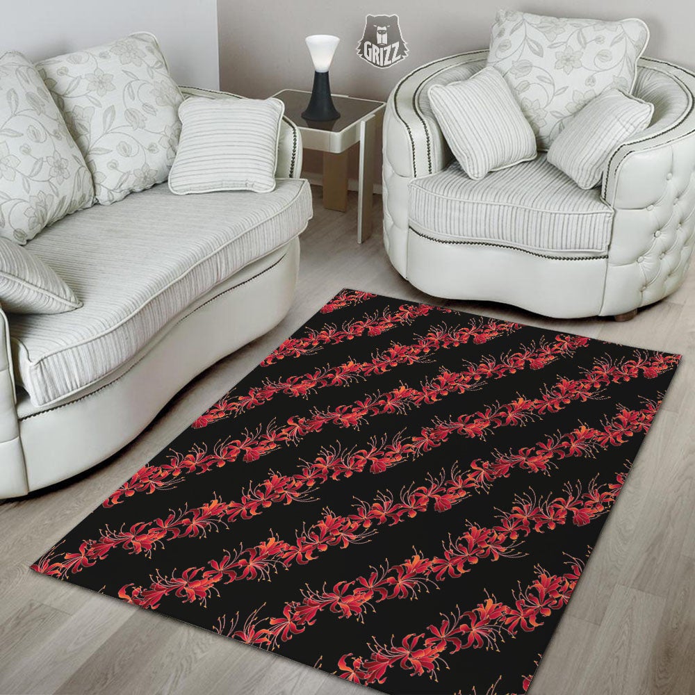Amaryllis Red Japanese Print Pattern Floor Mat-grizzshop