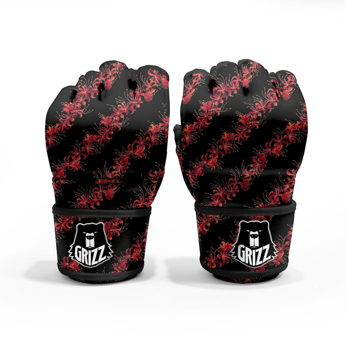 Amaryllis Red Japanese Print Pattern MMA Gloves-grizzshop