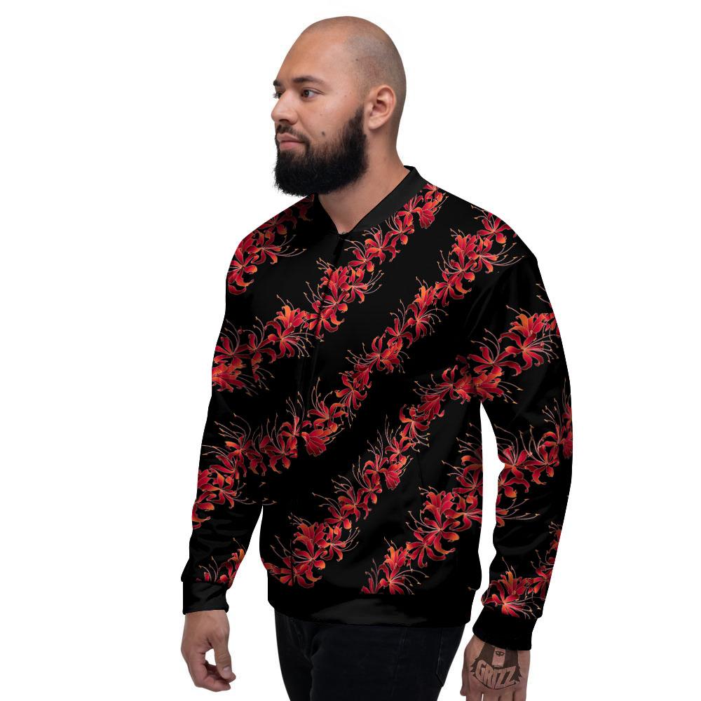 Amaryllis Red Japanese Print Pattern Men's Bomber Jacket-grizzshop