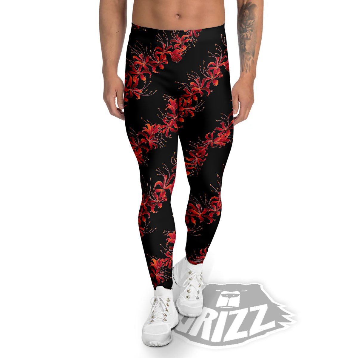 Amaryllis Red Japanese Print Pattern Men's Leggings-grizzshop