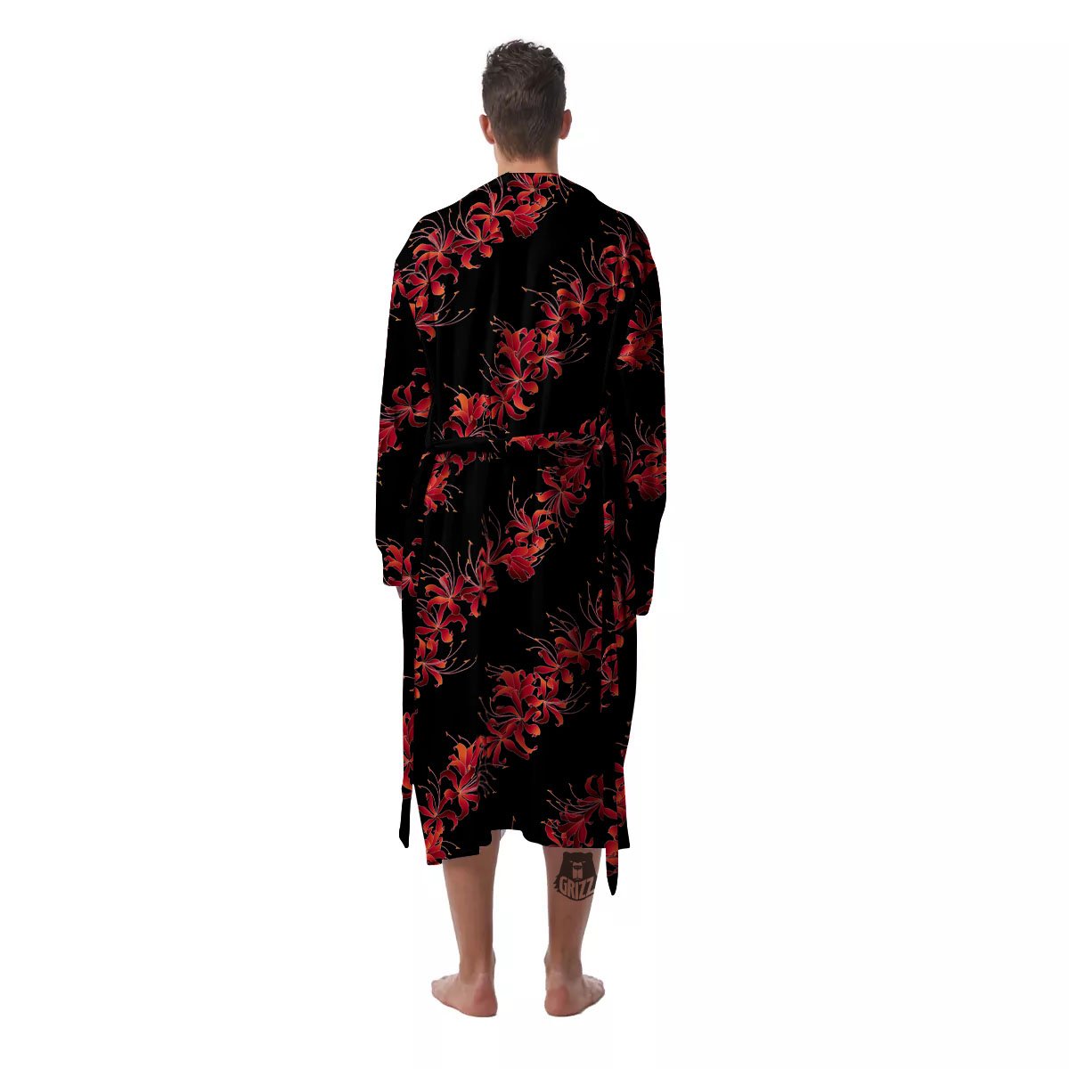 Amaryllis Red Japanese Print Pattern Men's Robe-grizzshop