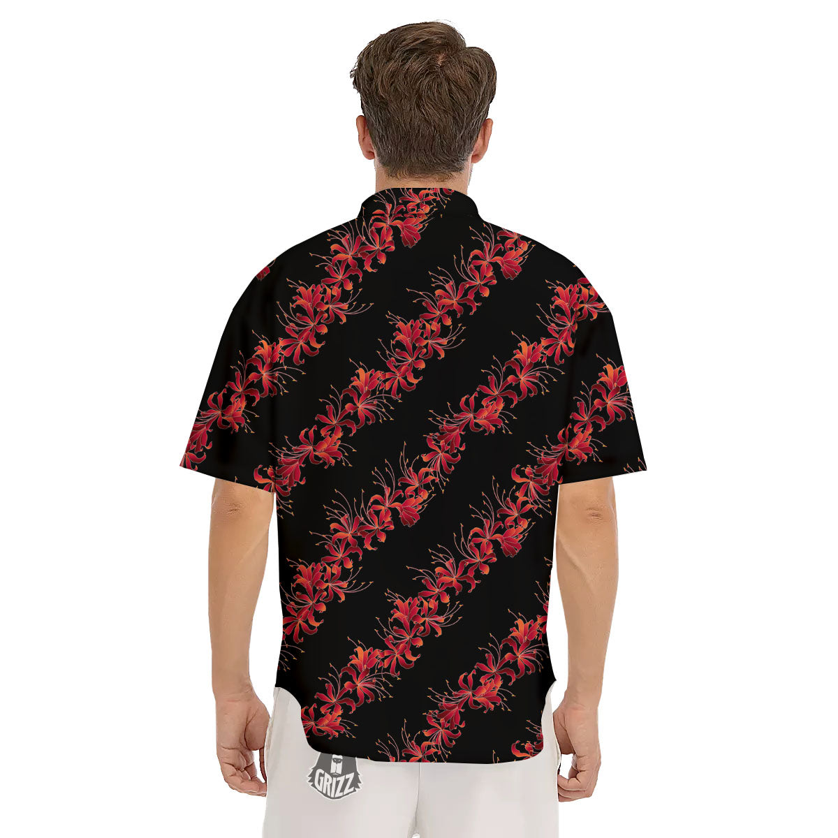 Amaryllis Red Japanese Print Pattern Men's Short Sleeve Shirts-grizzshop