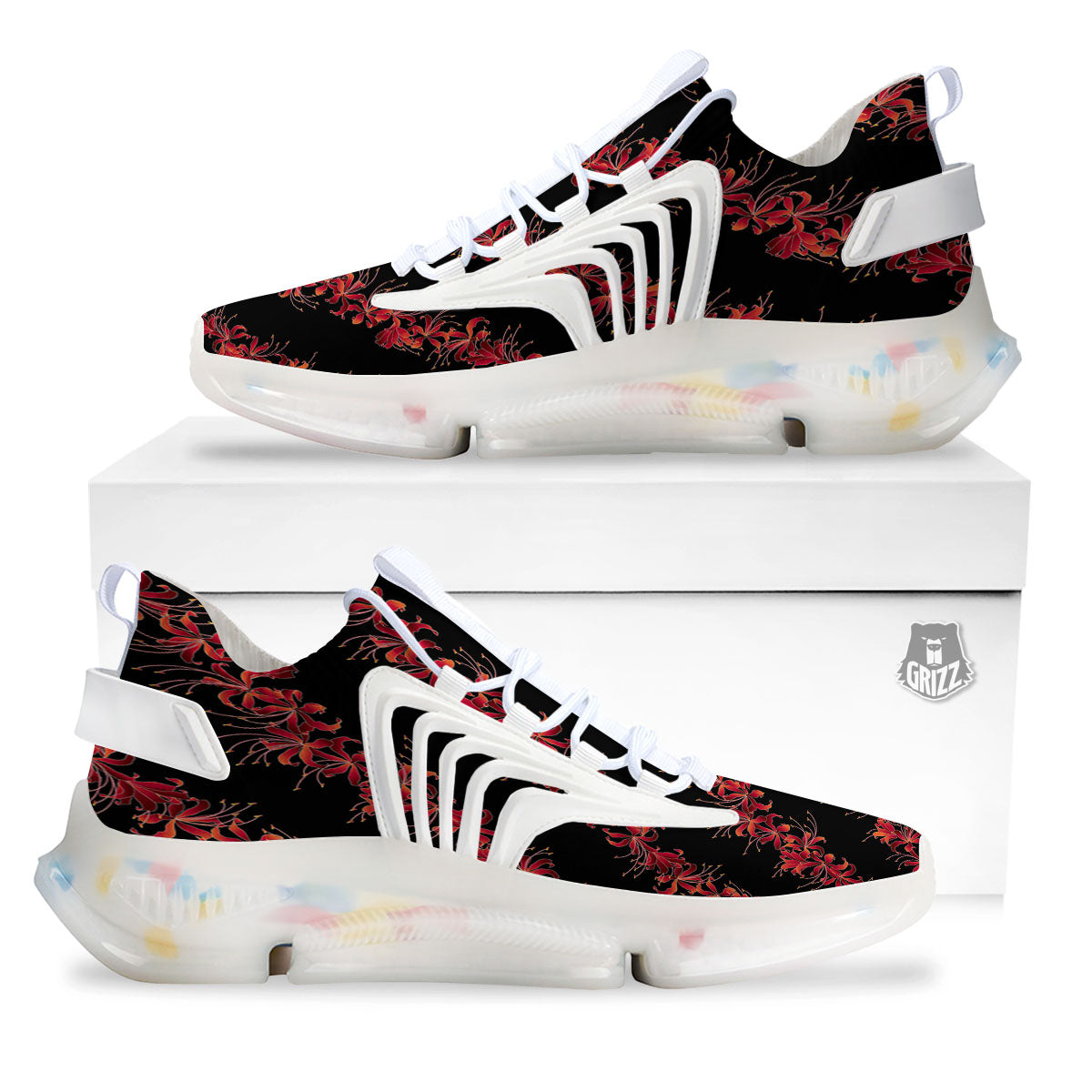Amaryllis Red Japanese Print Pattern White Gym Shoes-grizzshop