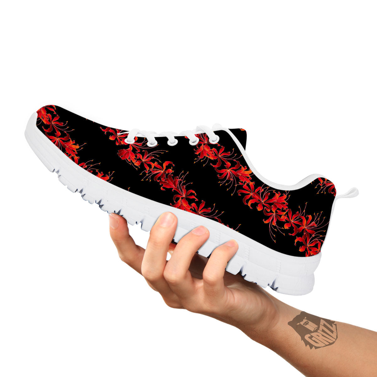 Amaryllis Red Japanese Print Pattern White Sneaker-grizzshop